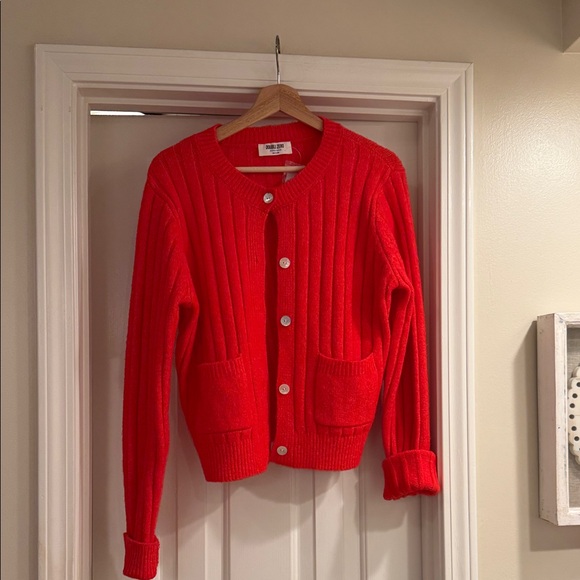 Double Zero Sweaters - New! Double Zero Vibrant Red Orange Women's Cardigan